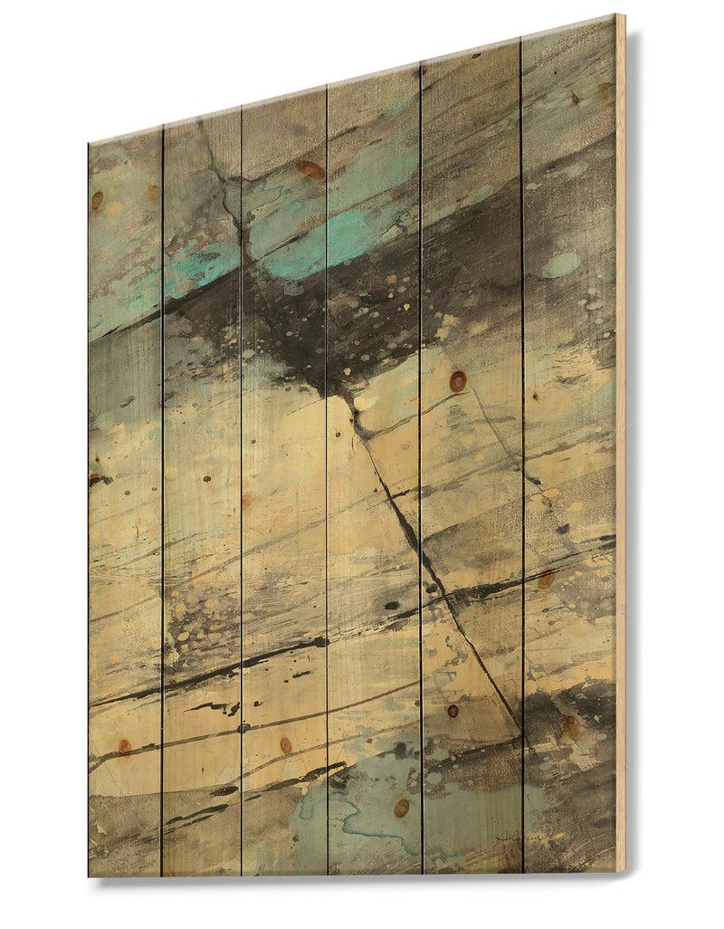 DesignQ Rock Teal Panel II - Modern & Contemporary Print On Natural Pine Wood