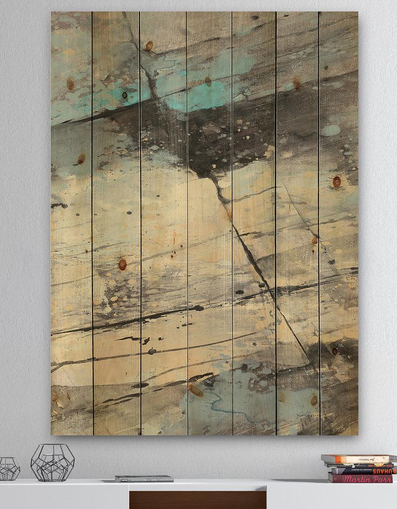 DesignQ Rock Teal Panel II - Modern & Contemporary Print on Natural Pine Wood