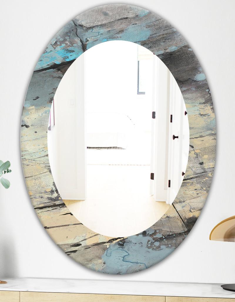 DesignQ Rock Teal Panel II - Modern Mirror - Frameless Oval Or Round Wall Mirror