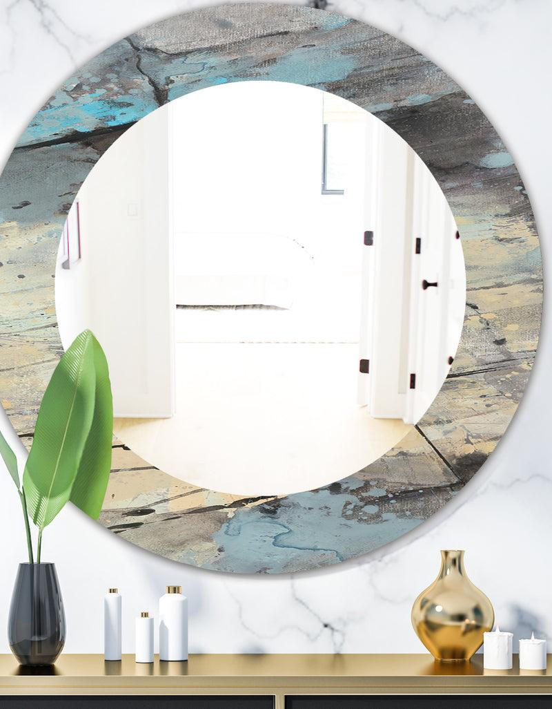 DesignQ Rock Teal Panel II - Modern Mirror - Frameless Oval or Round Wall Mirror