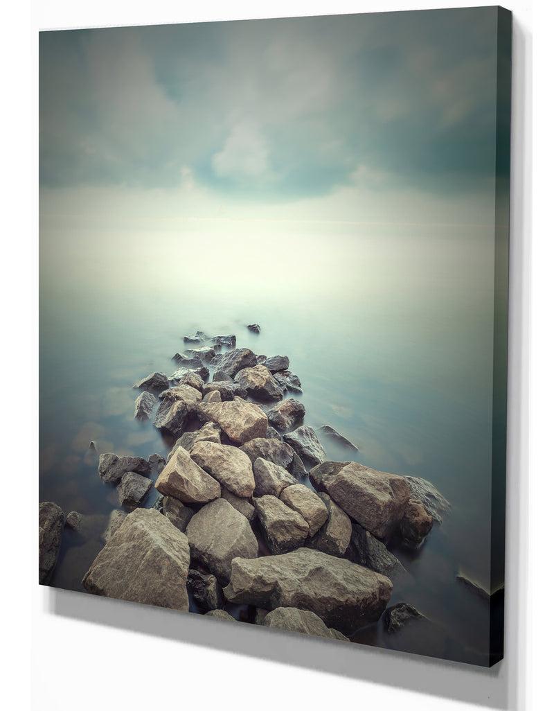 DesignQ Rocks In Misty - Landscapes Sea & Shore Photographic On Wrapped Canvas