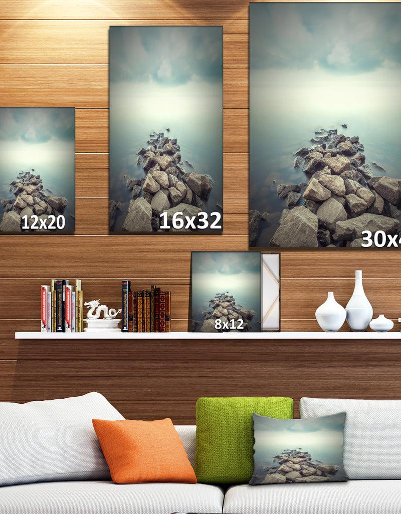 DesignQ Rocks In Misty - Landscapes Sea & Shore Photographic On Wrapped Canvas