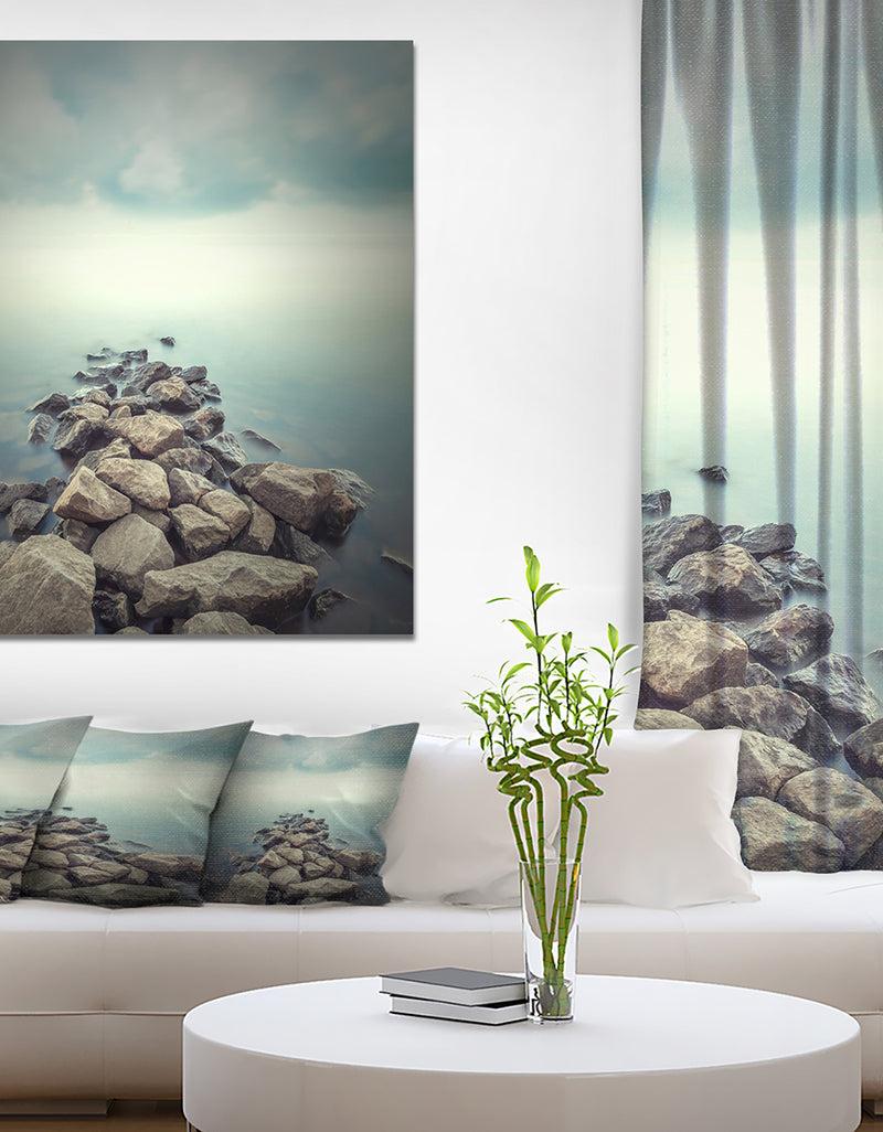DesignQ Rocks in Misty - Landscapes Sea & Shore Photographic on wrapped Canvas