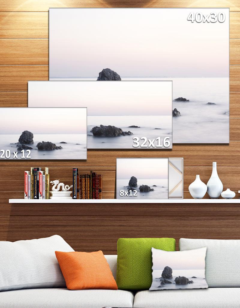 DesignQ Rocks In The Sea Black And White - Seashore Art Print On Canvas