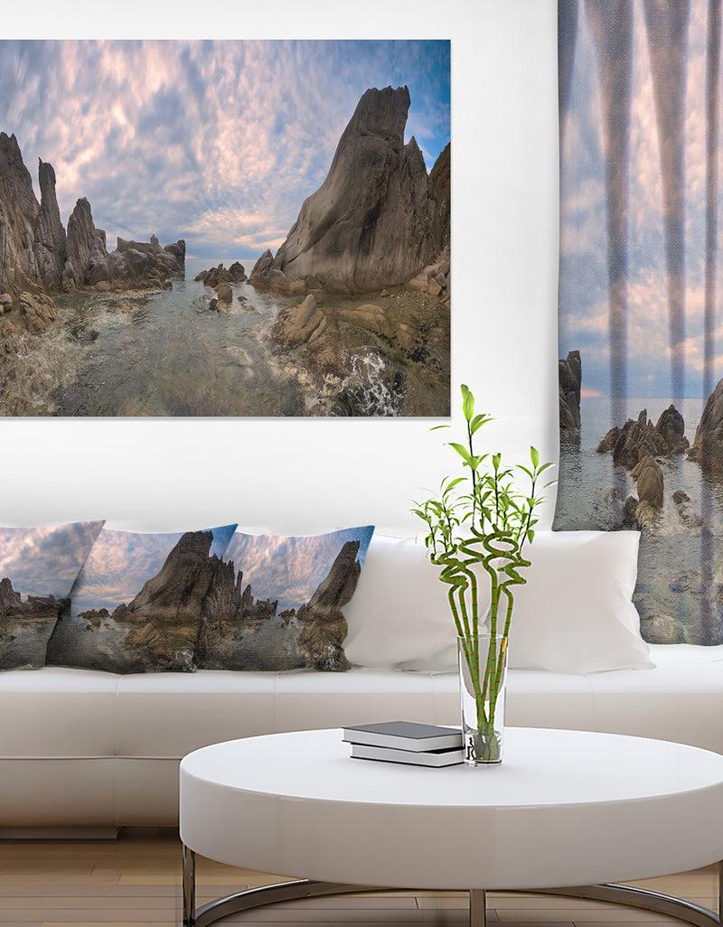 DesignQ Rocky Beach East Sea on Overcast Day - Landscape Art Canvas Print