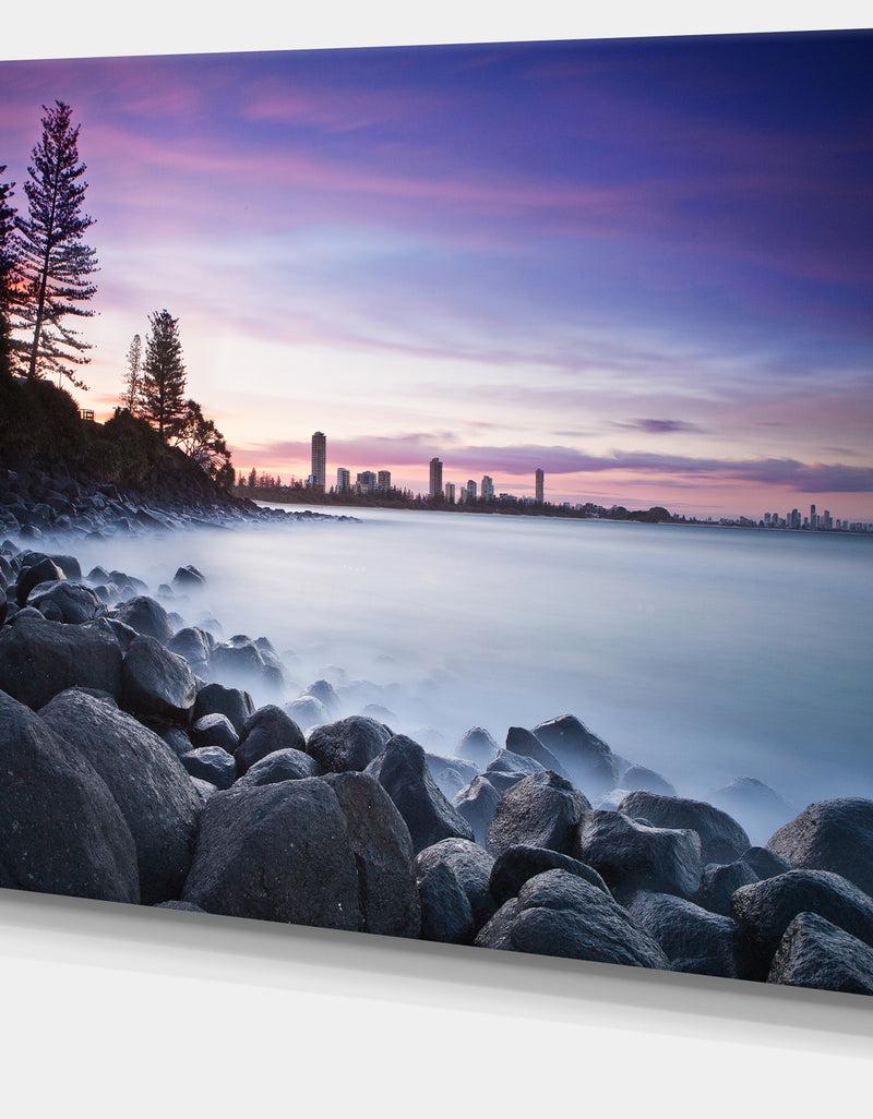 DesignQ Rocky Burleigh Point In Blue - Extra Large Seascape Art Canvas