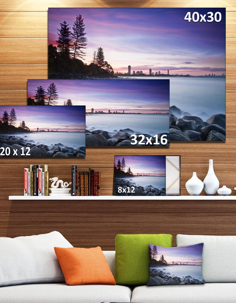 DesignQ Rocky Burleigh Point In Blue - Extra Large Seascape Art Canvas