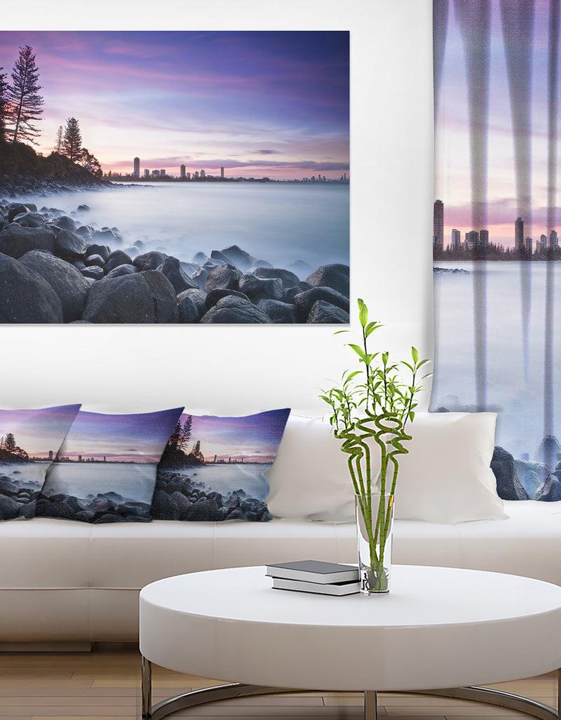 DesignQ Rocky Burleigh Point In Blue - Extra Large Seascape Art Canvas
