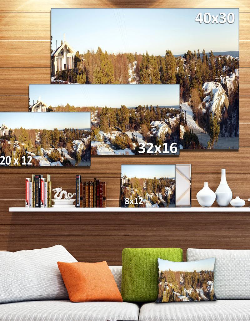 DesignQ Rocky Coast With Wooden Cottage - Landscape Wall Art Canvas Print