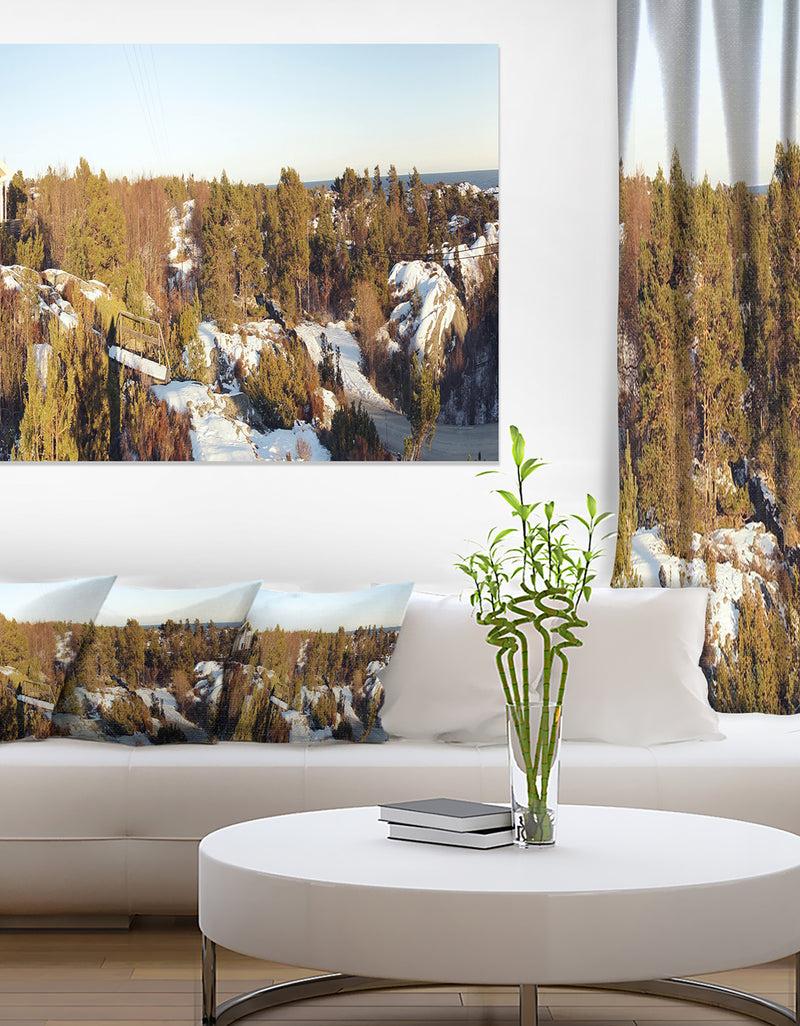 DesignQ Rocky Coast with Wooden Cottage - Landscape Wall Art Canvas Print