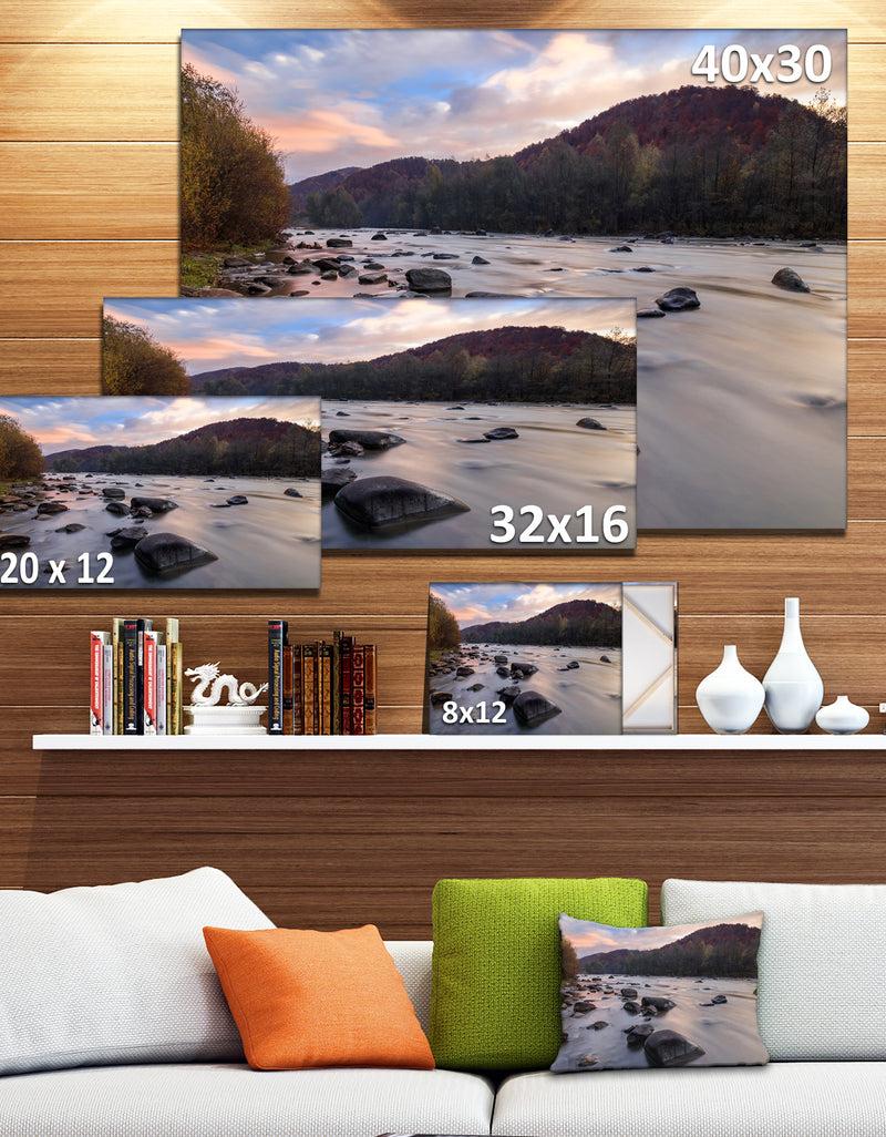 DesignQ Rocky Mountain River In Autumn - Seashore Wall Art On Canvas