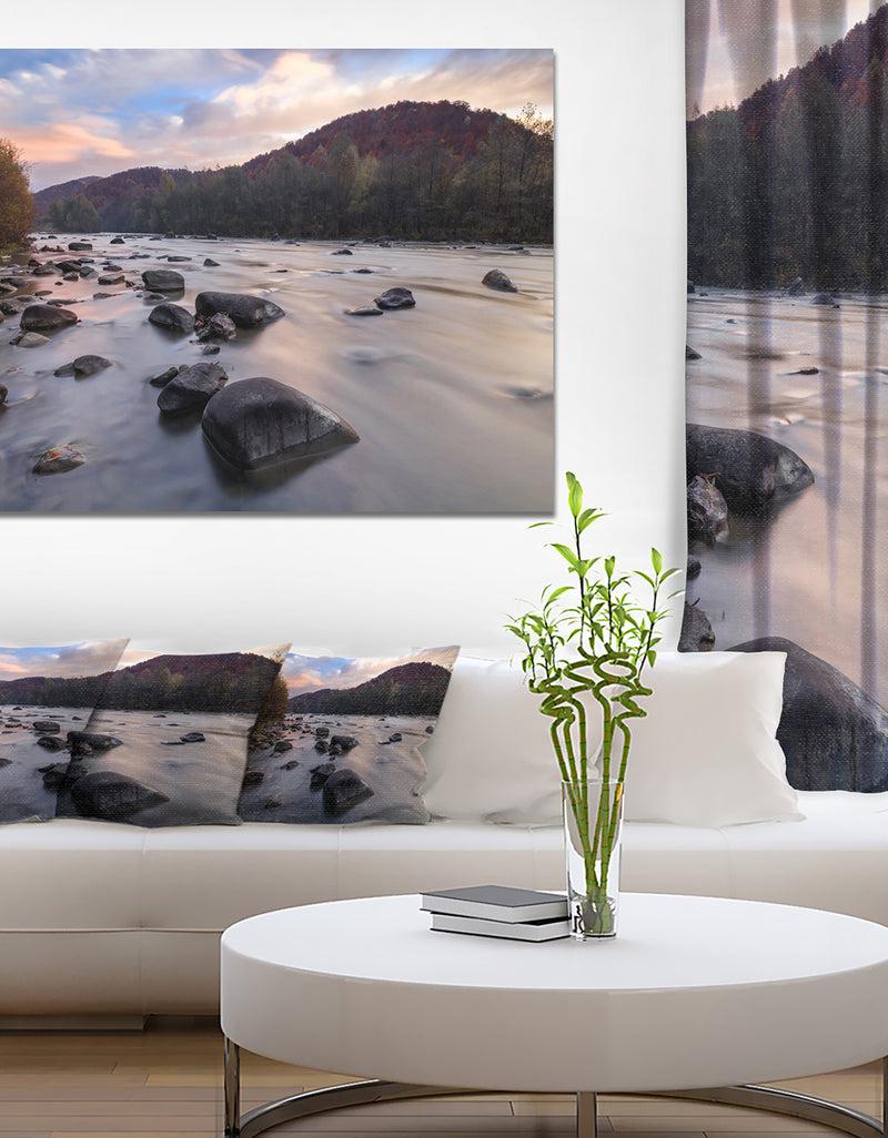 DesignQ Rocky Mountain River In Autumn - Seashore Wall Art On Canvas