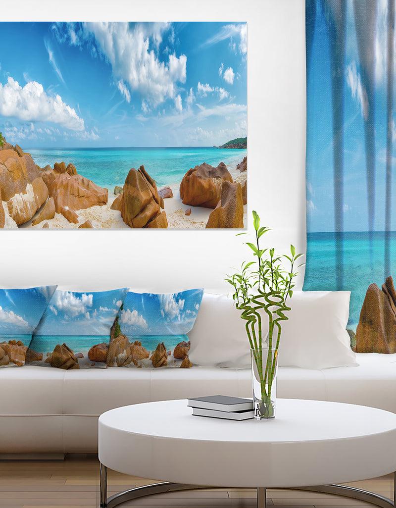 DesignQ Rocky Seychelles Island Panorama - Oversized Beach Canvas Artwork