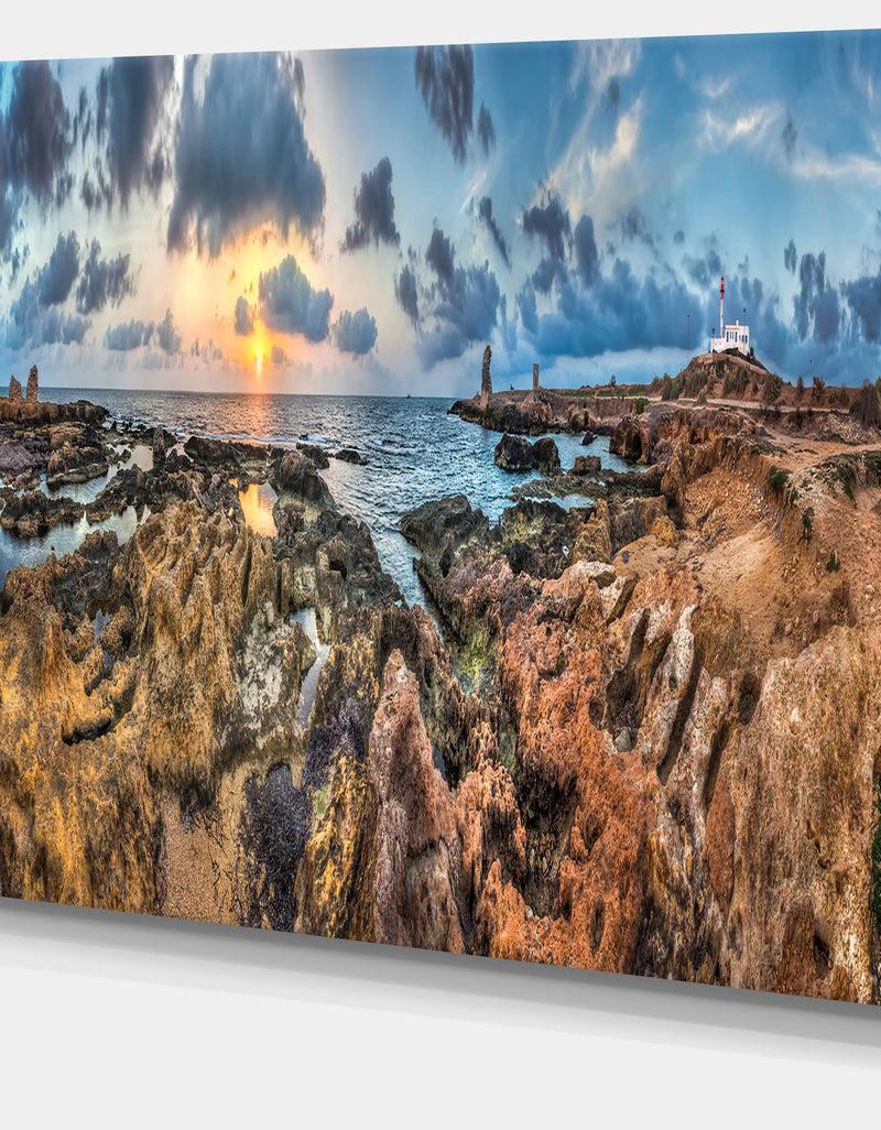 DesignQ Rocky With Historic Ruins Evening - Landscape Wall Art Canvas Print