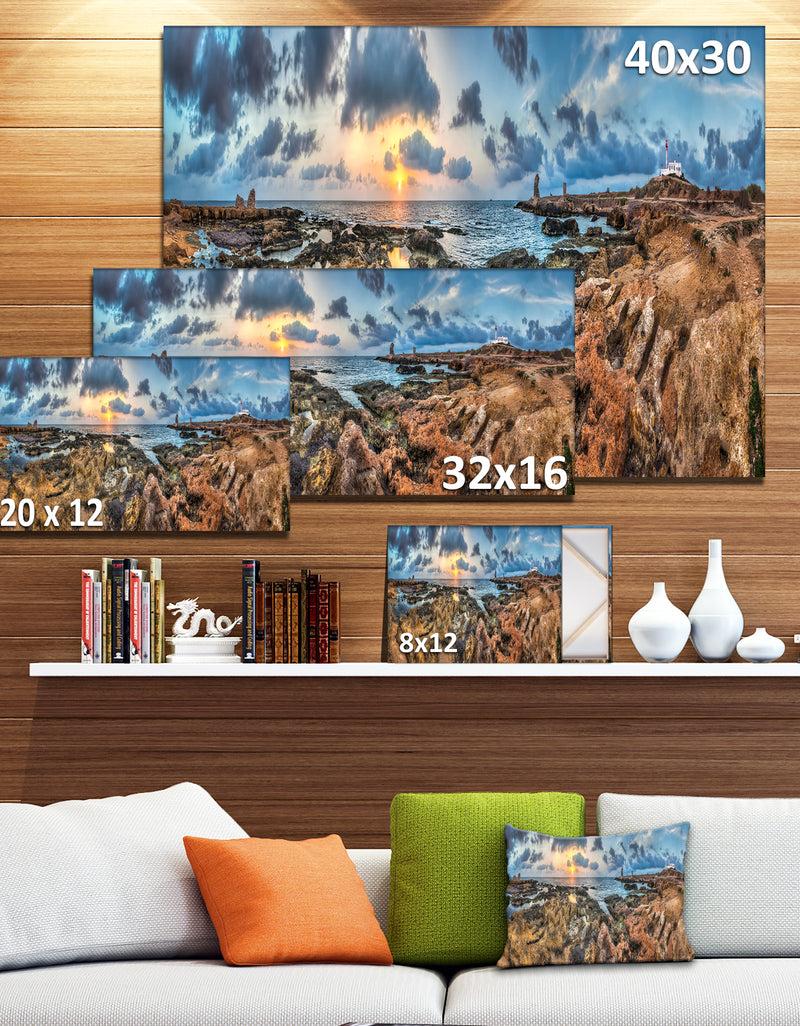 DesignQ Rocky With Historic Ruins Evening - Landscape Wall Art Canvas Print