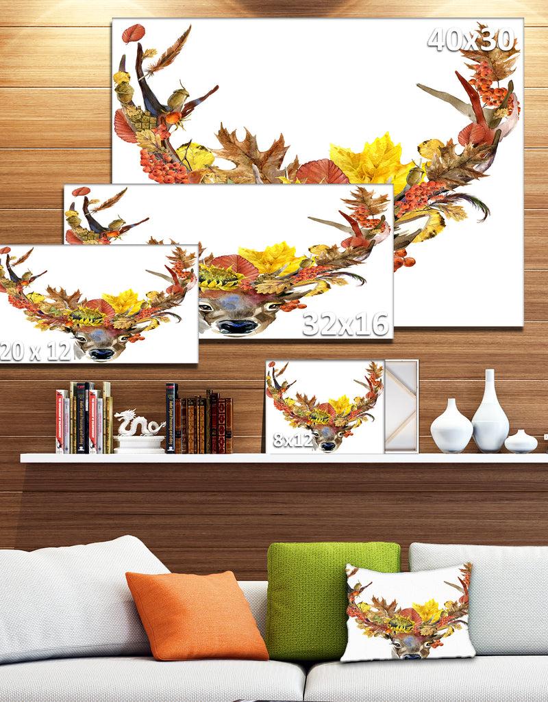 DesignQ Roe Deer With Flowers - Digital Art Floral Canvas Print