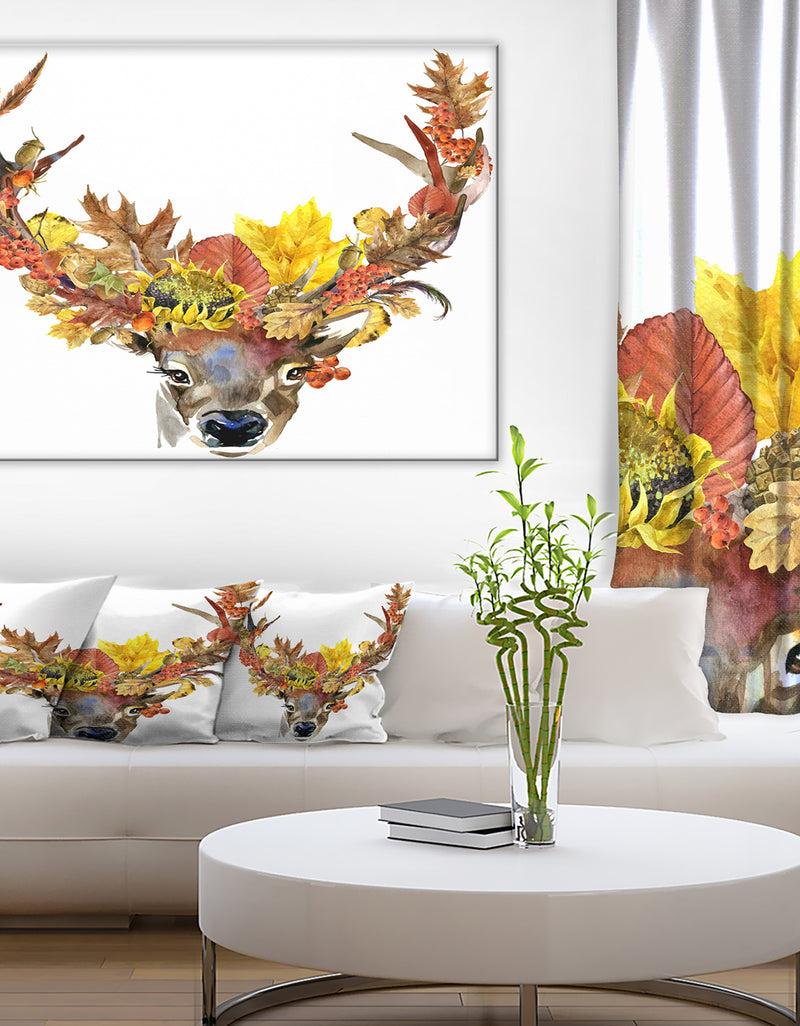 DesignQ Roe Deer with Flowers - Digital Art Floral Canvas Print
