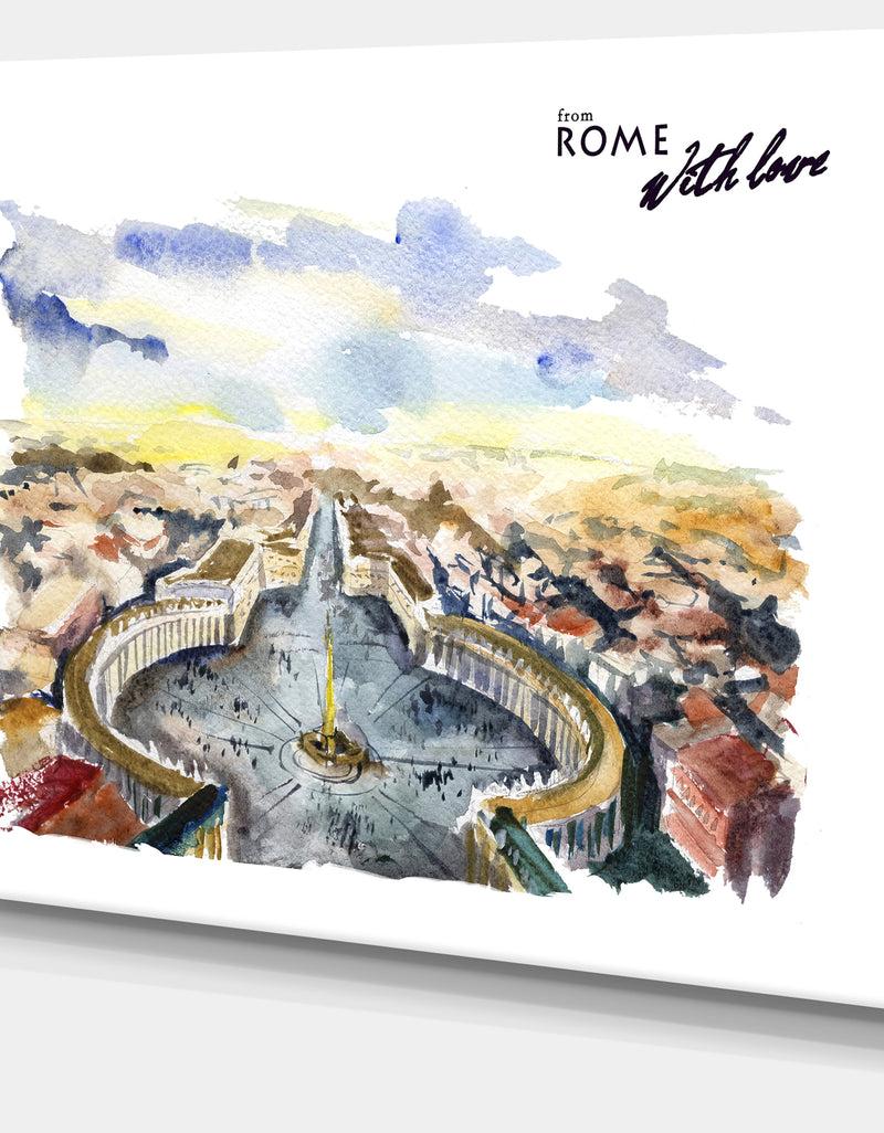 DesignQ Rome Hand'drawn Illustration - Cityscape Painting Canvas Print
