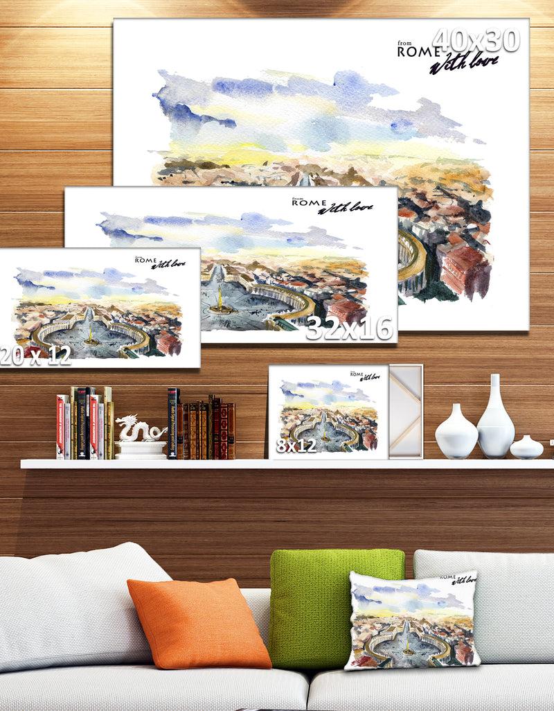 DesignQ Rome Hand'drawn Illustration - Cityscape Painting Canvas Print