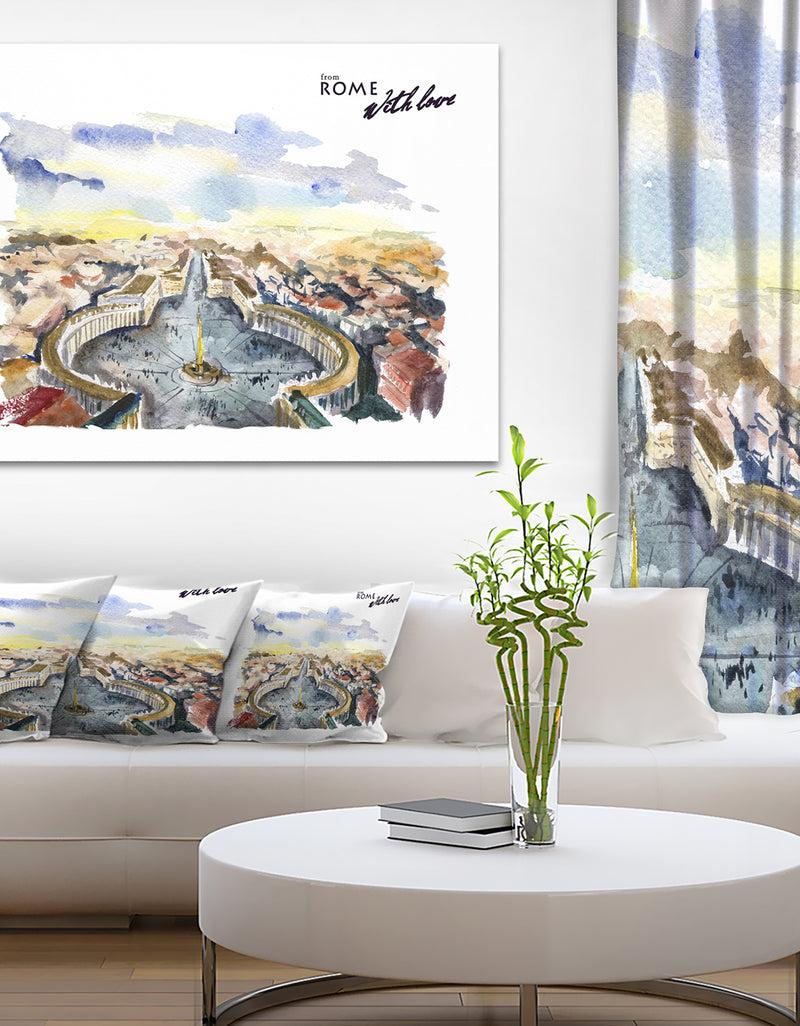 DesignQ Rome Hand'drawn Illustration - Cityscape Painting Canvas Print