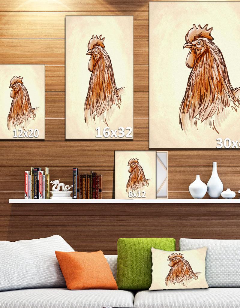 DesignQ Rooseter In Engrave Ink Draw - Farmhouse Animal Painting Print On Wrapped Canvas