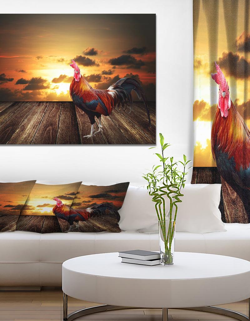 DesignQ Rooster In Morning Sunrise - Digital Art On Wrapped Canvas