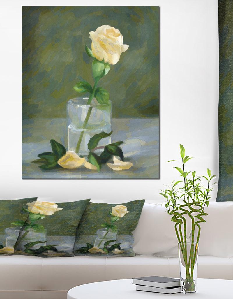 DesignQ Rose Flower in Glass Watercolor - Extra Large Floral Canvas Art