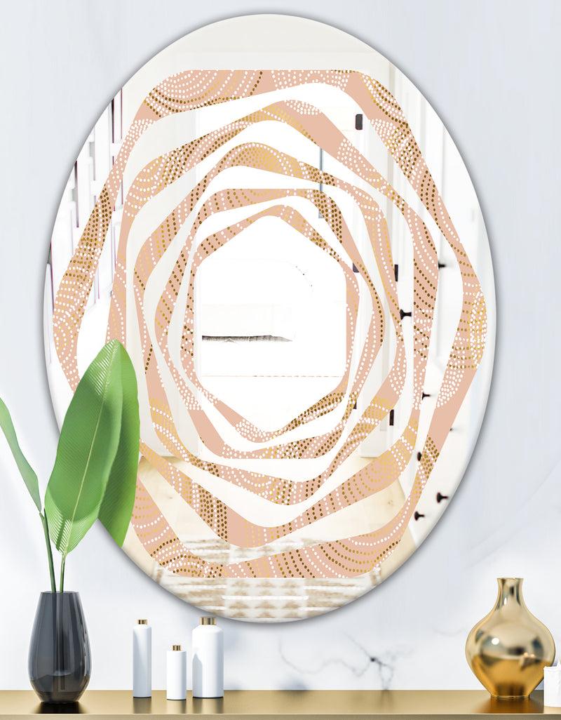 DesignQ Rose Gold Abstract Geometry Luxury - Modern Round Or Oval Wall Mirror - Whirl