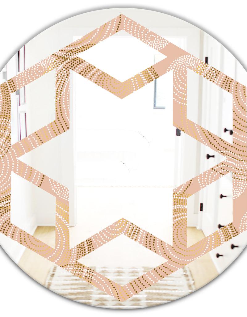 DesignQ Rose Gold Abstract Geometry Luxury - Modern Round Or Oval Wall Mirror - Hexagon Star