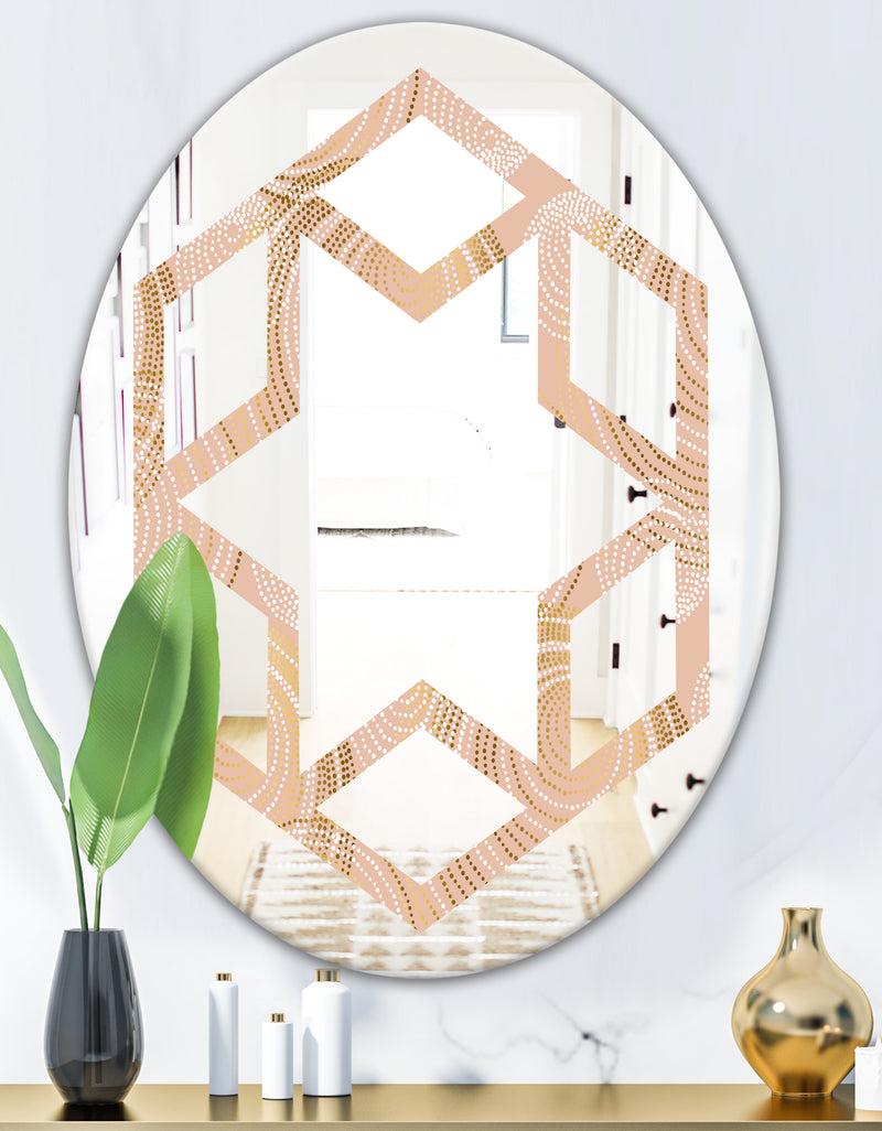 DesignQ Rose Gold Abstract Geometry Luxury - Modern Round Or Oval Wall Mirror - Hexagon Star