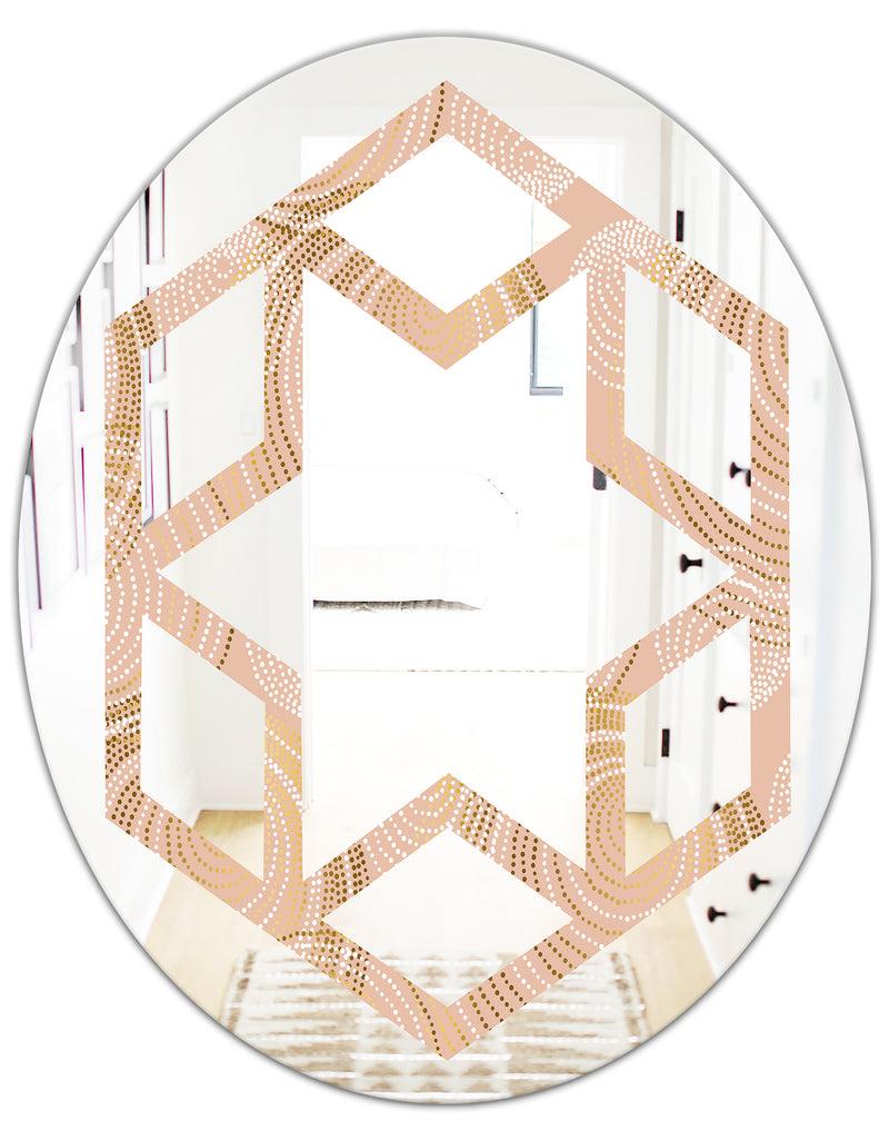 DesignQ Rose Gold Abstract Geometry Luxury - Modern Round Or Oval Wall Mirror - Hexagon Star
