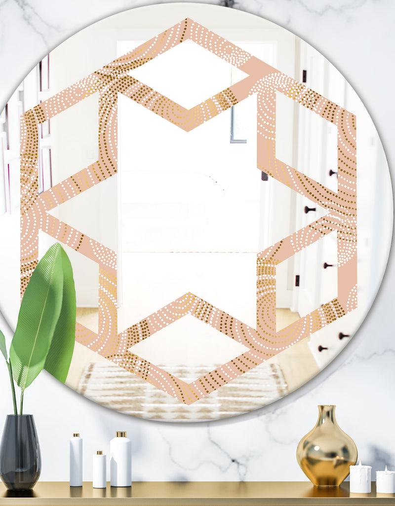 DesignQ Rose Gold Abstract Geometry Luxury - Modern Round or Oval Wall Mirror - Hexagon Star