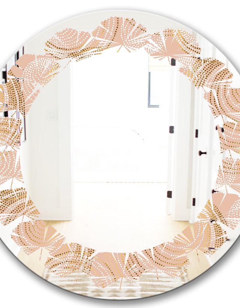 DesignQ Rose Gold Abstract Geometry Luxury - Modern Round Or Oval Wall Mirror - Leaves