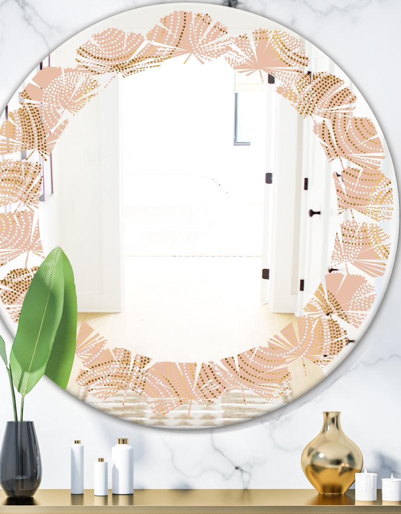 DesignQ Rose Gold Abstract Geometry Luxury - Modern Round or Oval Wall Mirror - Leaves