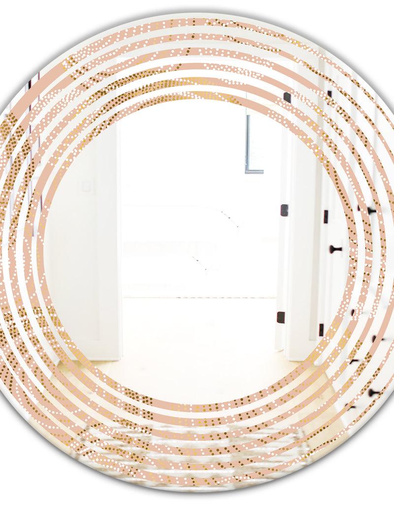 DesignQ Rose Gold Abstract Geometry Luxury - Modern Round Or Oval Wall Mirror - Wave