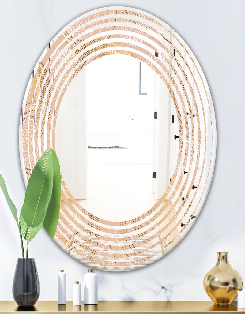 DesignQ Rose Gold Abstract Geometry Luxury - Modern Round Or Oval Wall Mirror - Wave