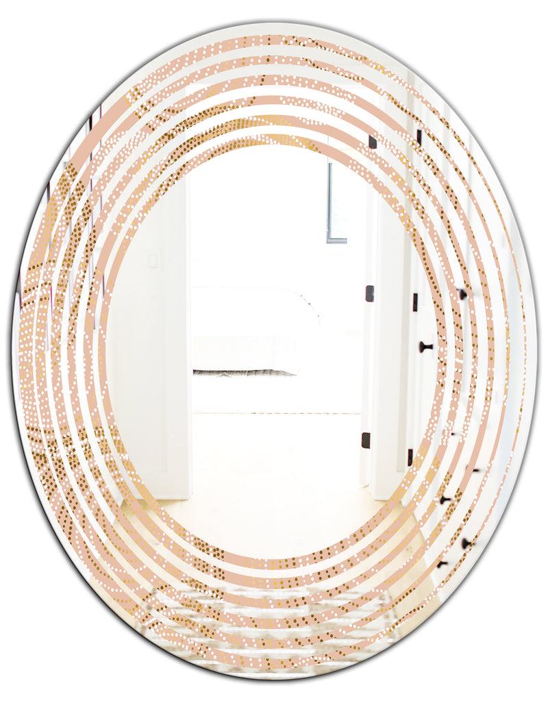 DesignQ Rose Gold Abstract Geometry Luxury - Modern Round Or Oval Wall Mirror - Wave
