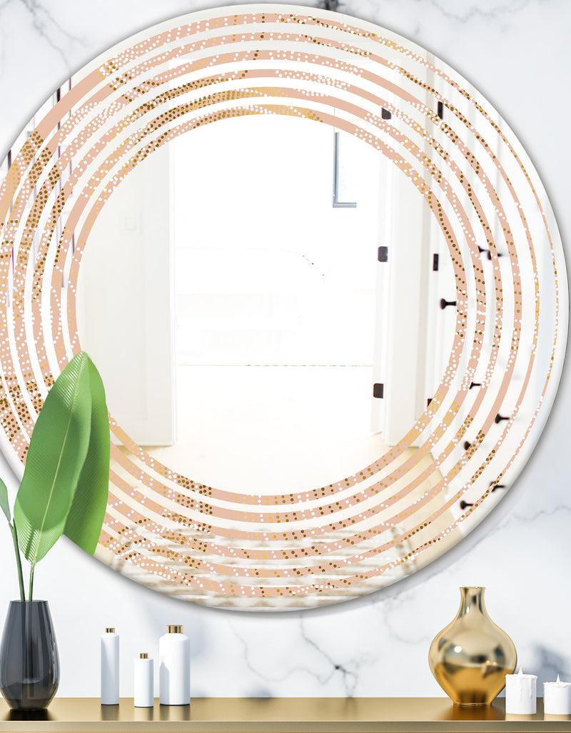 DesignQ Rose Gold Abstract Geometry Luxury - Modern Round or Oval Wall Mirror - Wave