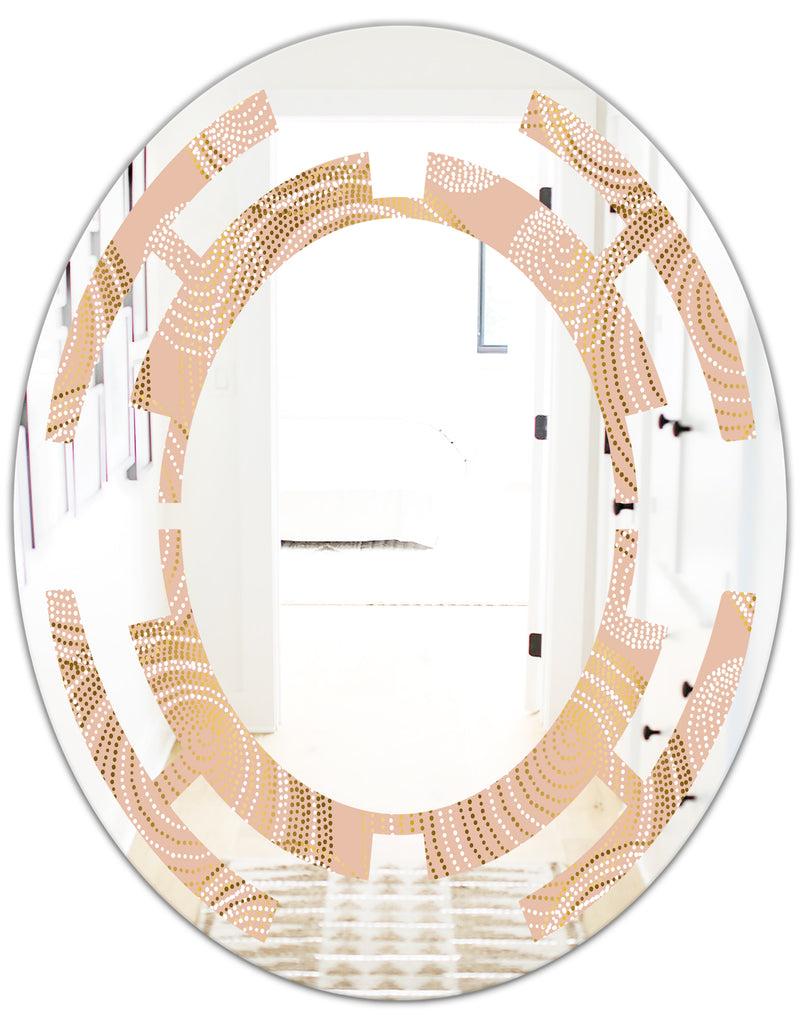 DesignQ Rose Gold Abstract Geometry Luxury - Modern Round Or Oval Wall Mirror - Space