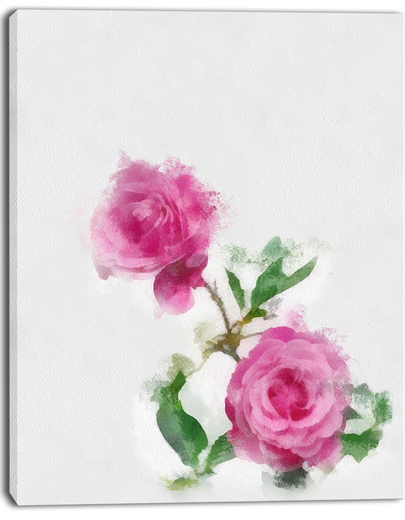 DesignQ Rose Stem With Pair Of Roses - Floral Canvas Artwork Print