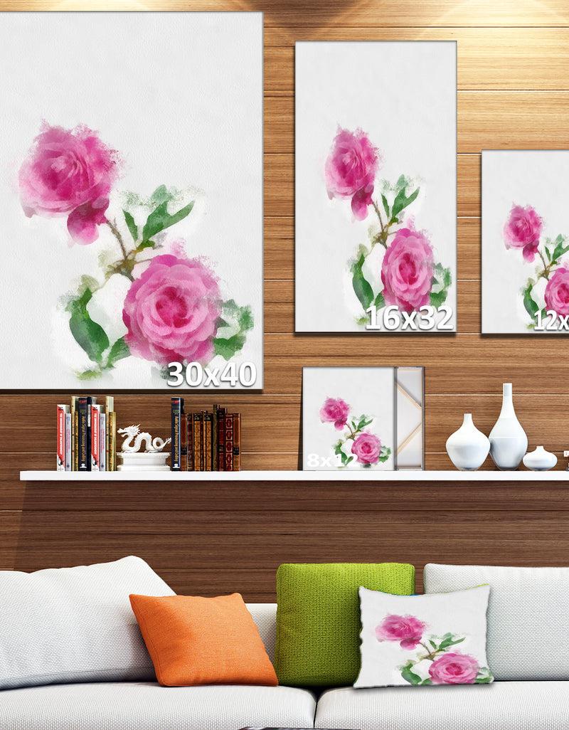 DesignQ Rose Stem With Pair Of Roses - Floral Canvas Artwork Print