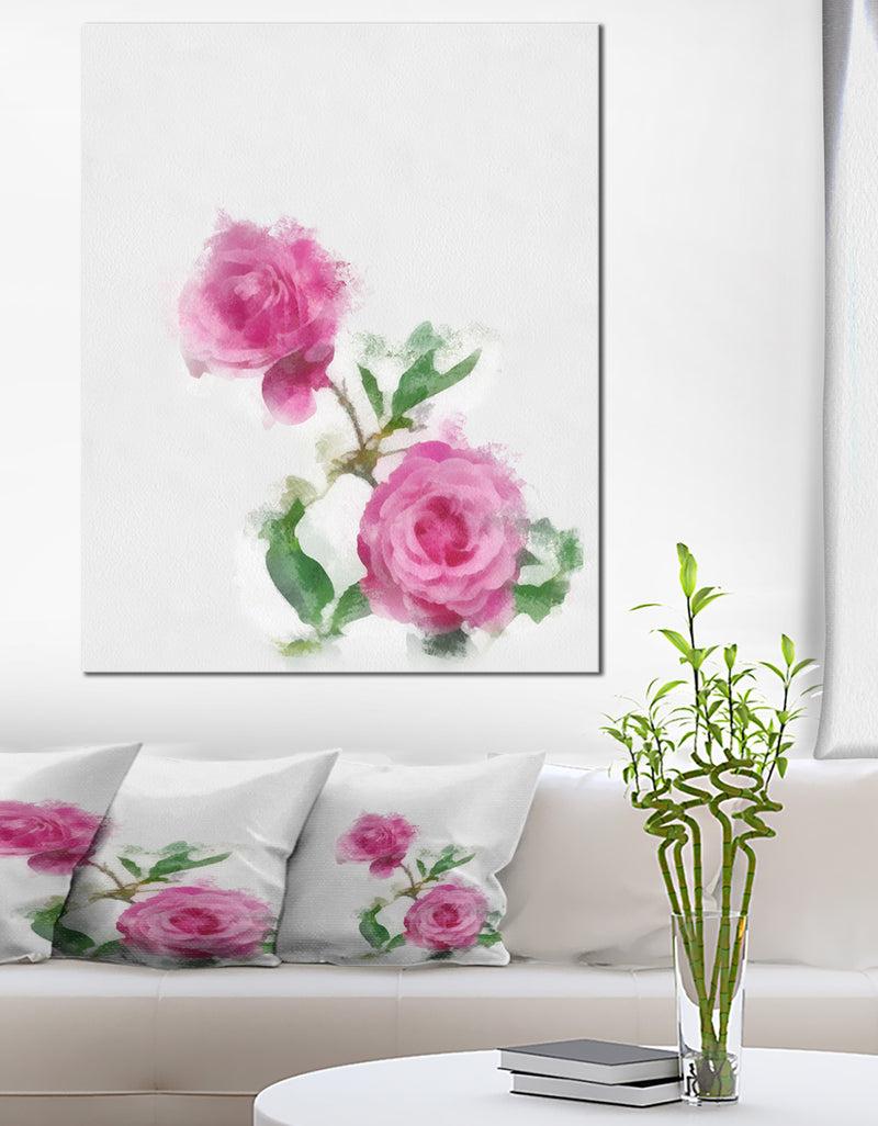DesignQ Rose Stem with Pair of Roses - Floral Canvas Artwork Print