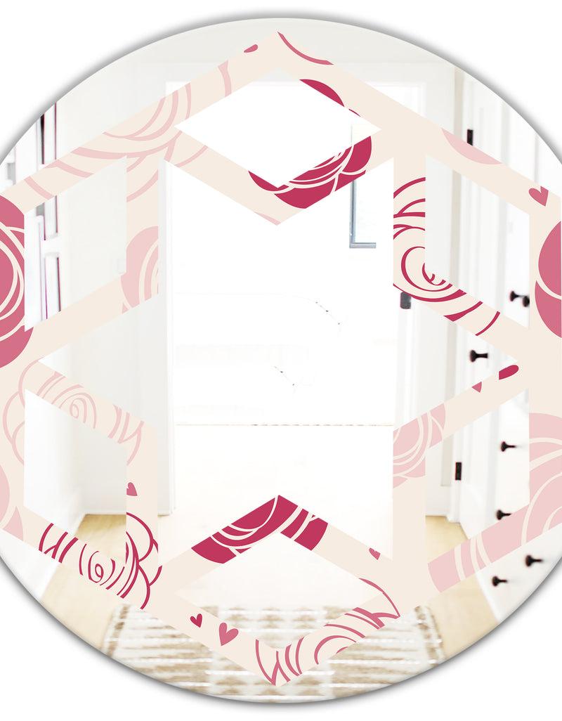 DesignQ Roses Pattern - Modern Round Or Oval Wall Mirror - Hexagon Star
