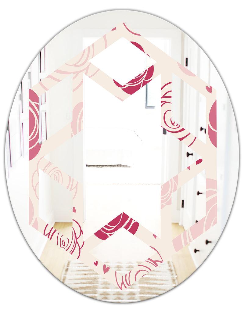 DesignQ Roses Pattern - Modern Round Or Oval Wall Mirror - Hexagon Star
