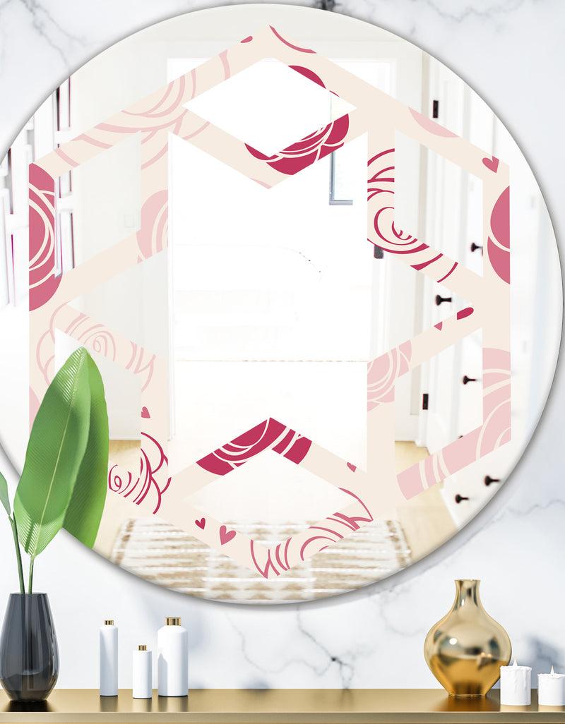DesignQ roses pattern - Modern Round or Oval Wall Mirror - Hexagon Star