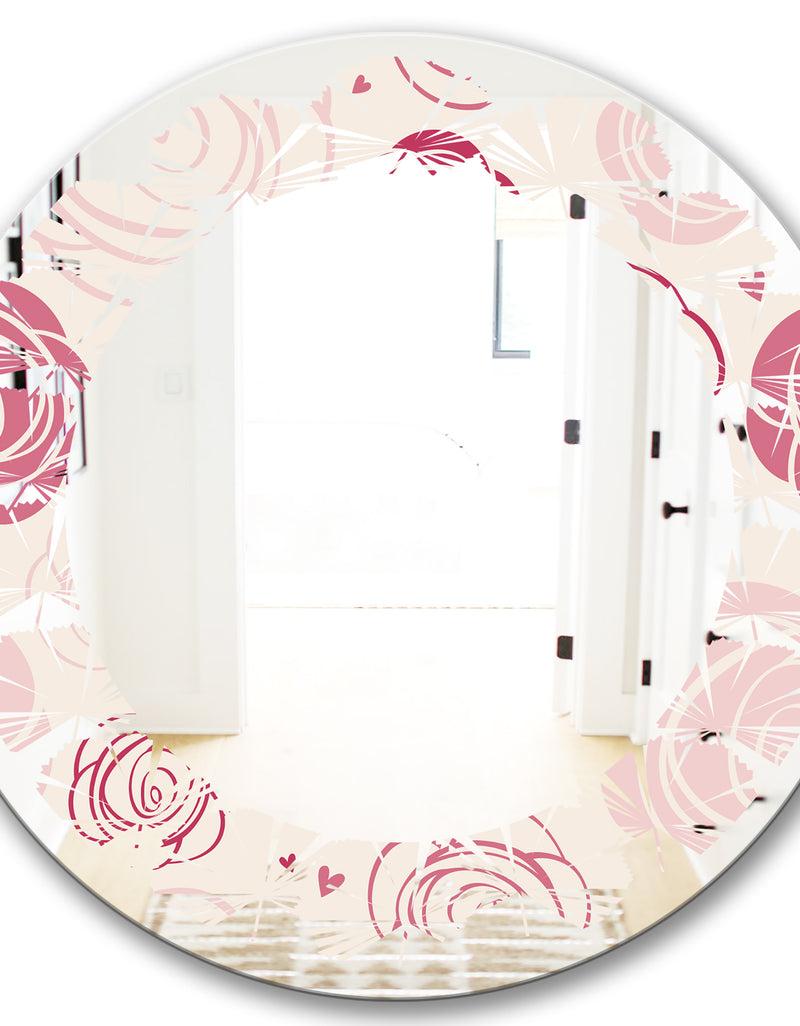 DesignQ Roses Pattern - Modern Round Or Oval Wall Mirror - Leaves