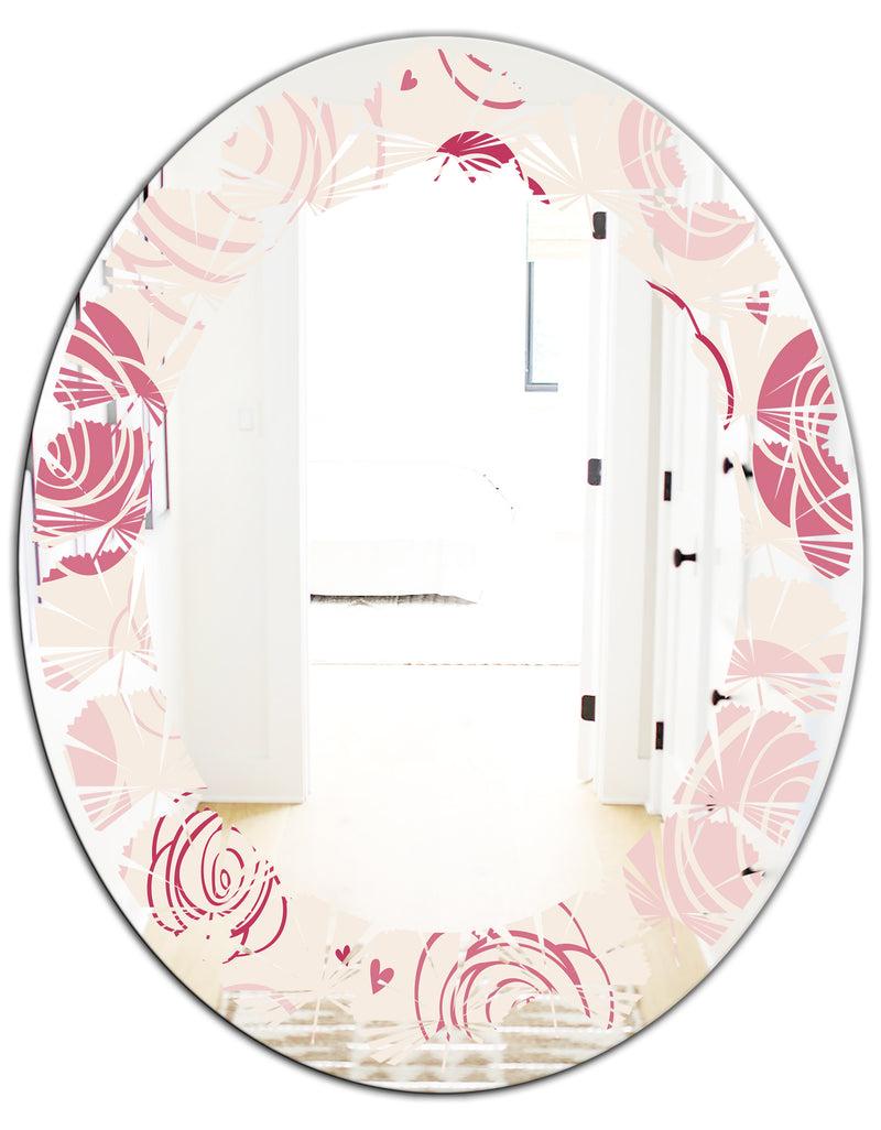 DesignQ Roses Pattern - Modern Round Or Oval Wall Mirror - Leaves