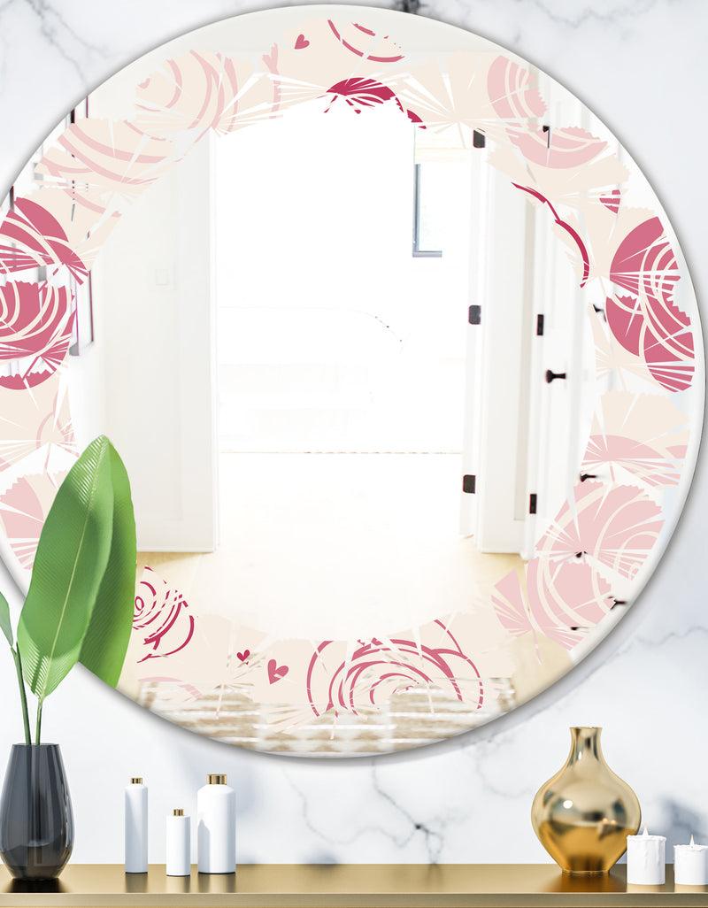 DesignQ roses pattern - Modern Round or Oval Wall Mirror - Leaves