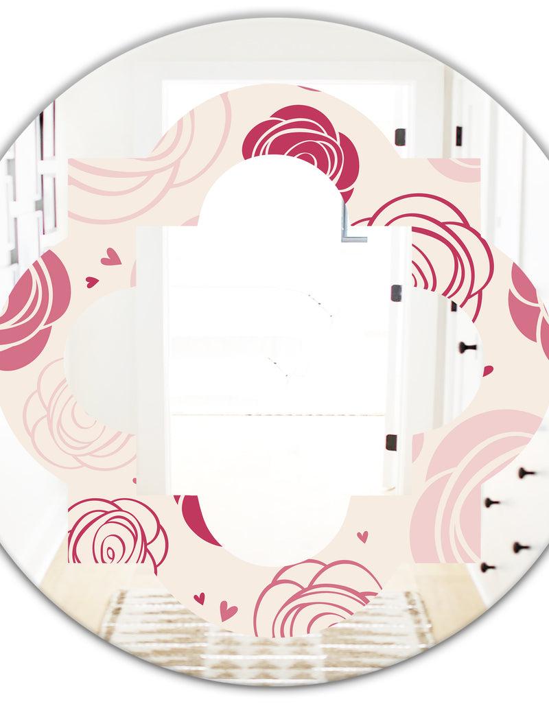 DesignQ Roses Pattern - Modern Round Or Oval Wall Mirror - Quatrefoil