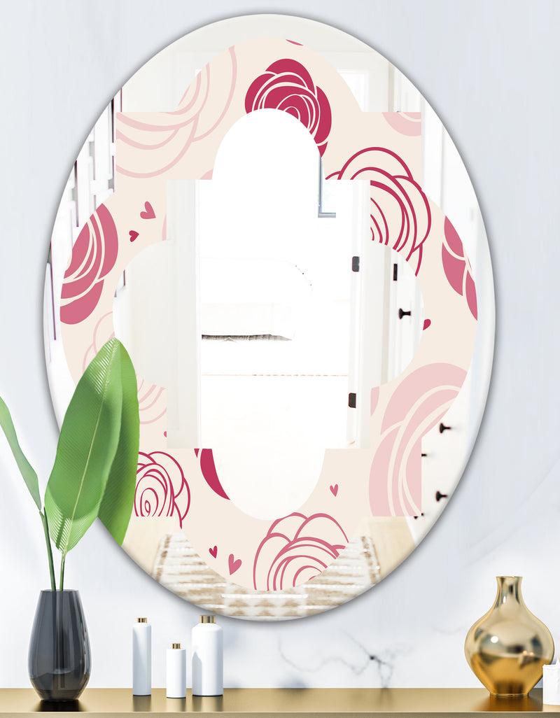 DesignQ Roses Pattern - Modern Round Or Oval Wall Mirror - Quatrefoil